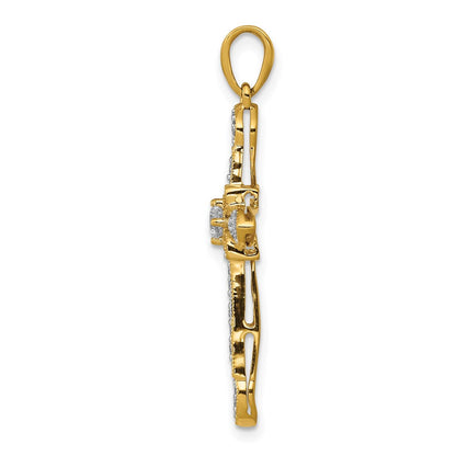 14K Gelbgold Filigran-Kreuzanhänger mit 0,33 ct. echten Diamanten