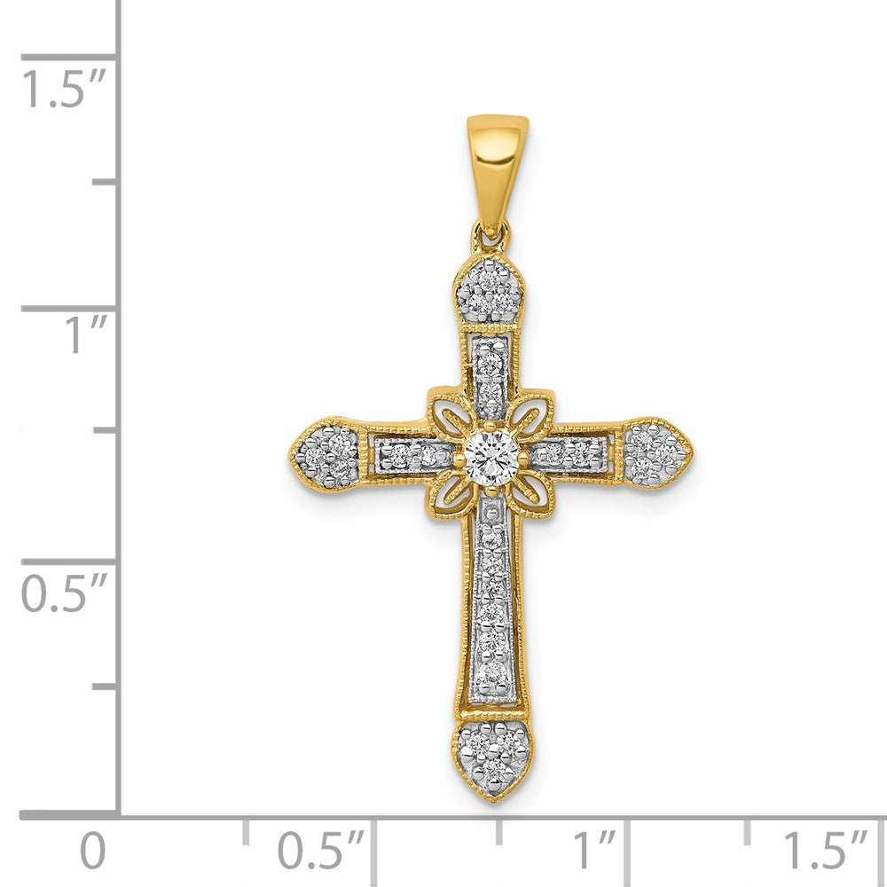 14K Gelbgold Filigran-Kreuzanhänger mit 0,33 ct. echten Diamanten