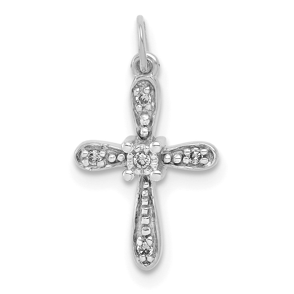 10K Weißgold 10K.03ct. Diamant Kreuz Charm