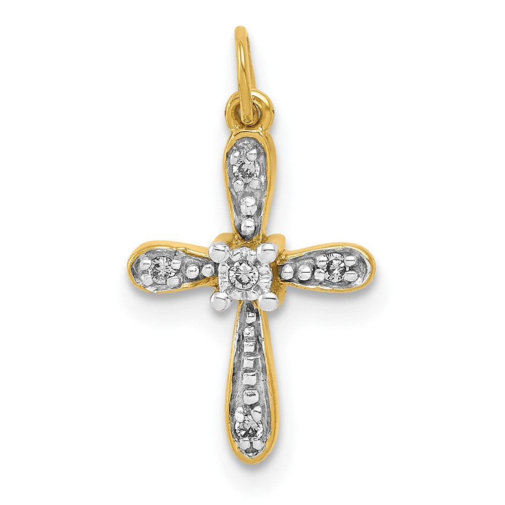 10K Gelb mit Rhodium 10K und Rhodium.03ct. Diamant Kreuz Charm