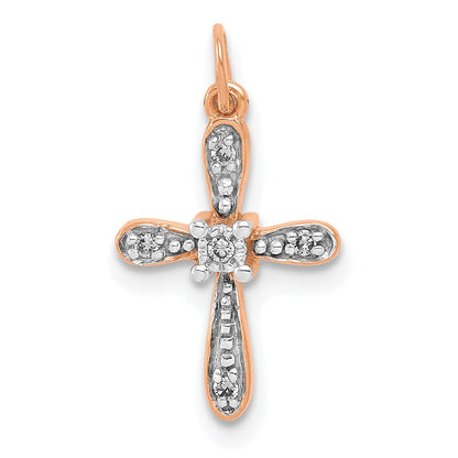 14K Roségold 0,03 ct. Echter Diamant Kreuz-Charm