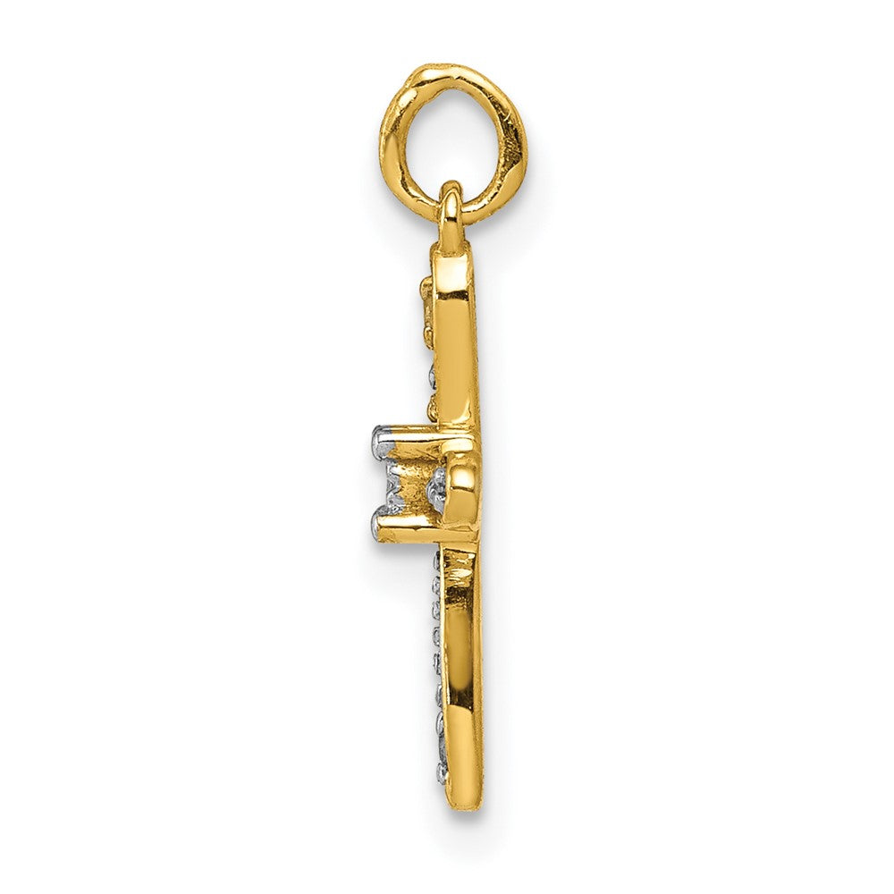 14K Gelbgold und Rhodium, 0,03 ct. Kreuz-Charm mit echtem Diamant