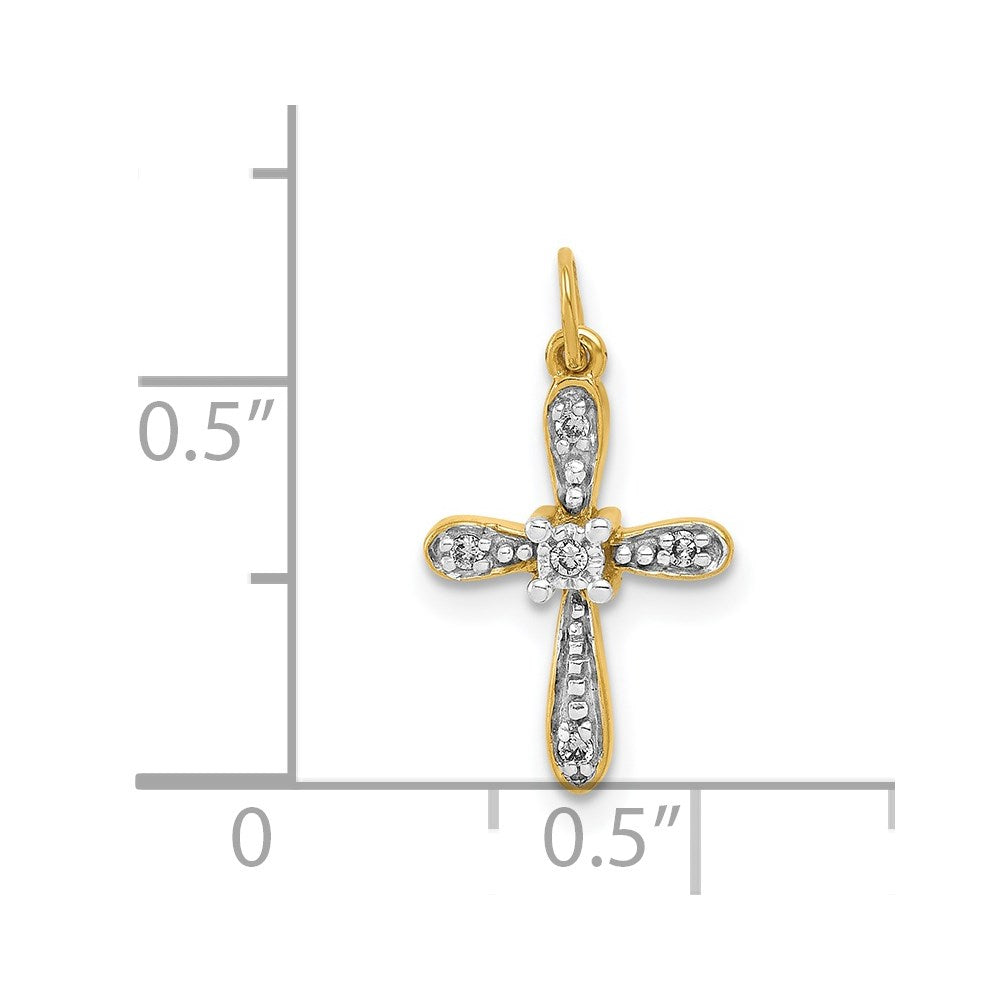 14K Gelbgold und Rhodium, 0,03 ct. Kreuz-Charm mit echtem Diamant