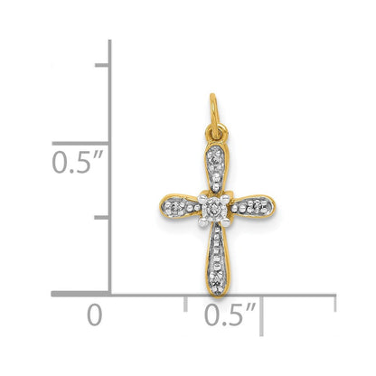 14K Gelbgold und Rhodium, 0,03 ct. Kreuz-Charm mit echtem Diamant