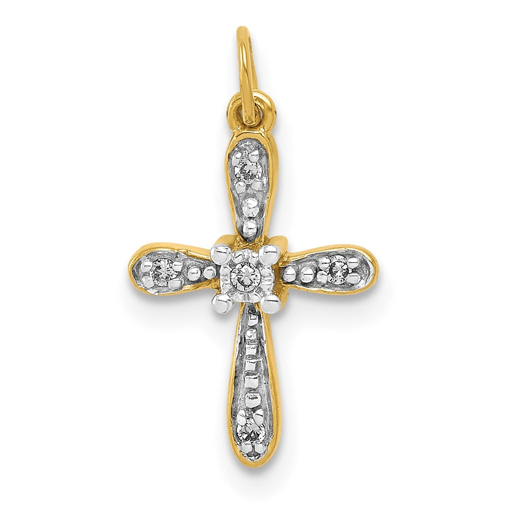 14K Gelbgold und Rhodium, 0,03 ct. Kreuz-Charm mit echtem Diamant