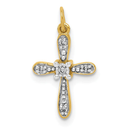 14K Gelbgold und Rhodium, 0,03 ct. Kreuz-Charm mit echtem Diamant