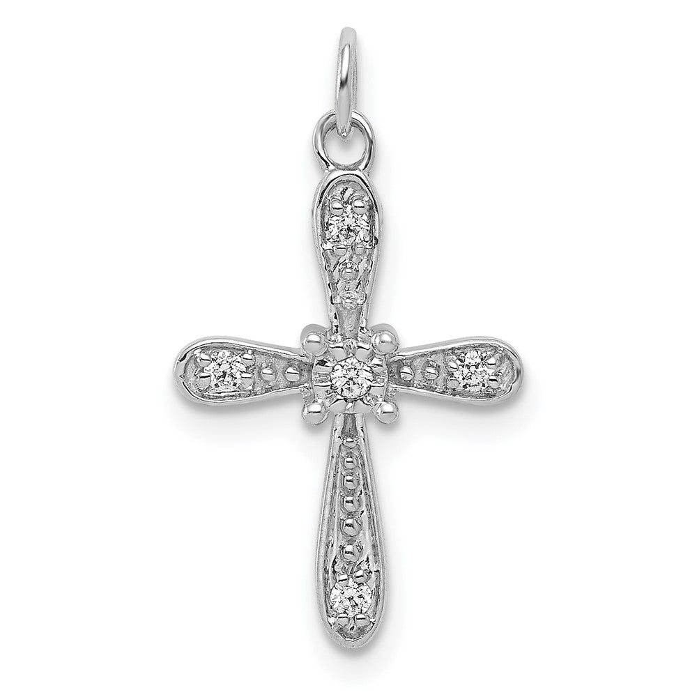 14K Weißgold Kreuz-Charm mit 0,05 ct. echtem Diamant