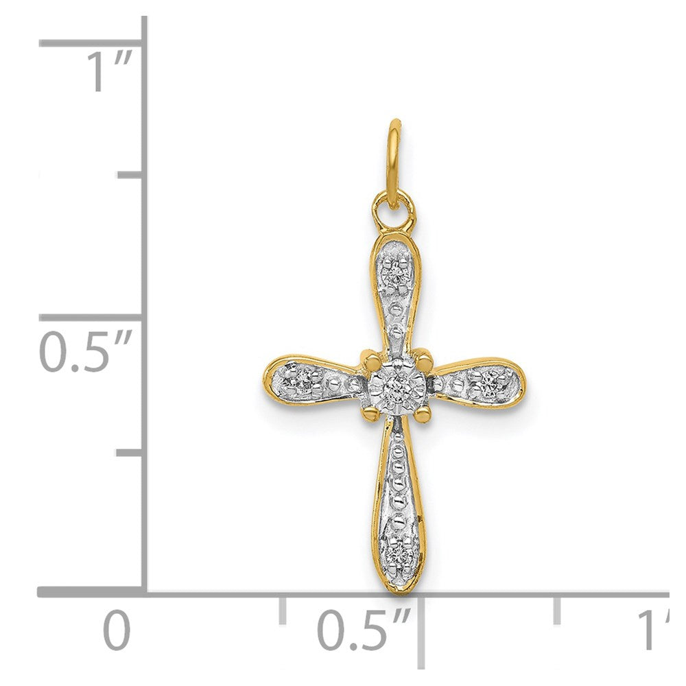 14K Gelbgold & Rhodium 0,05 ct. Echtdiamant-Kreuz-Charm