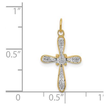 14K Gelbgold & Rhodium 0,05 ct. Echtdiamant-Kreuz-Charm