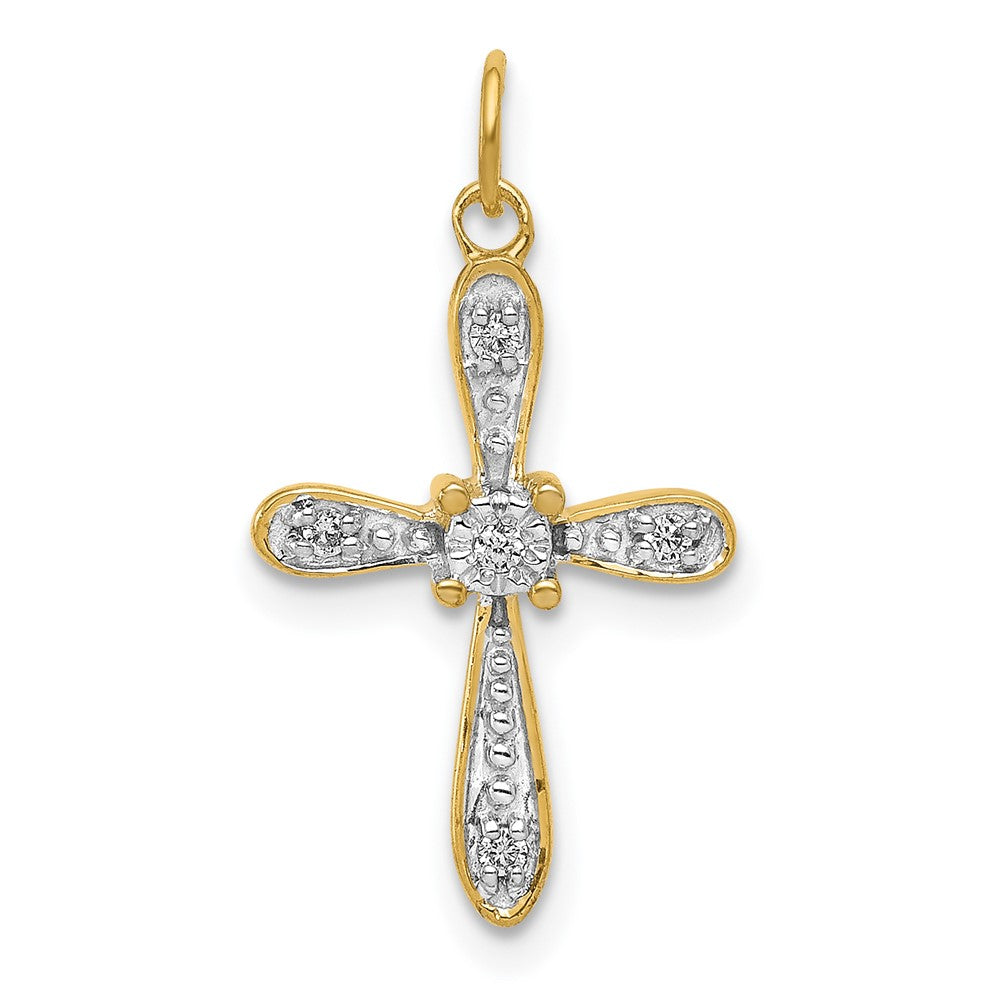 14K Gelbgold & Rhodium 0,05 ct. Echtdiamant-Kreuz-Charm