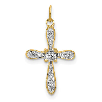 14K Gelbgold & Rhodium 0,05 ct. Echtdiamant-Kreuz-Charm
