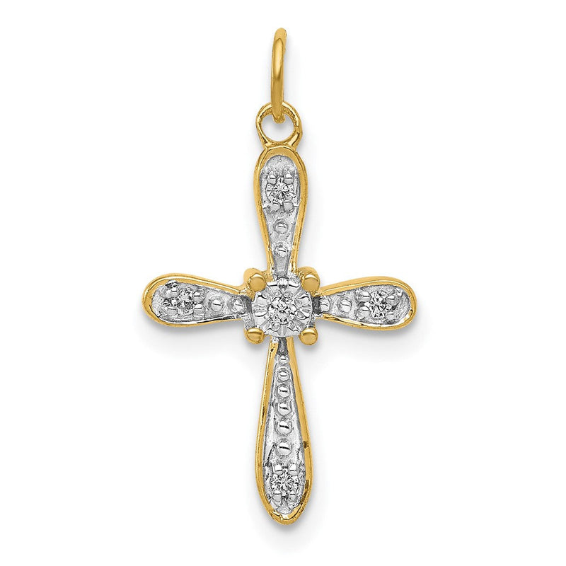 14K Gelbgold & Rhodium 0,05 ct. Echtdiamant-Kreuz-Charm