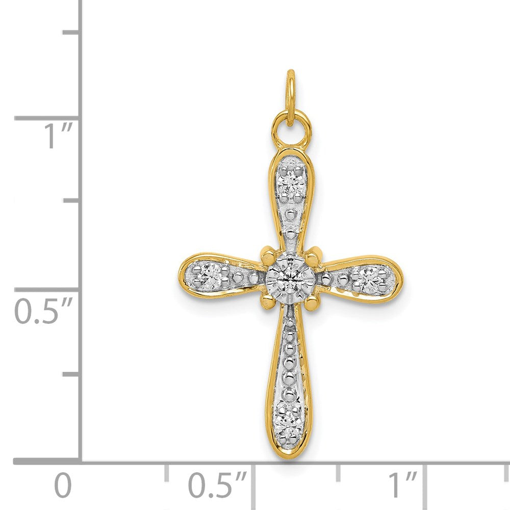14K Gelbgold & Rhodium 0,16 ct. Echtdiamant-Kreuz-Charm