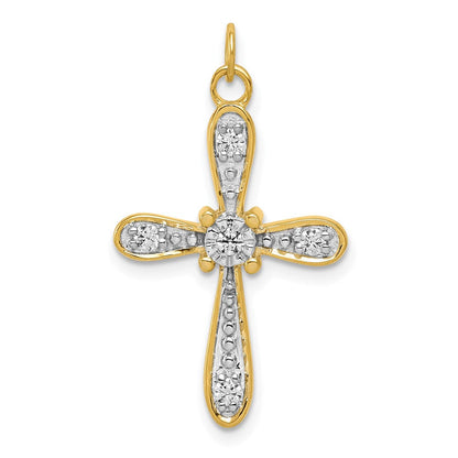 14K Gelbgold & Rhodium 0,16 ct. Echtdiamant-Kreuz-Charm