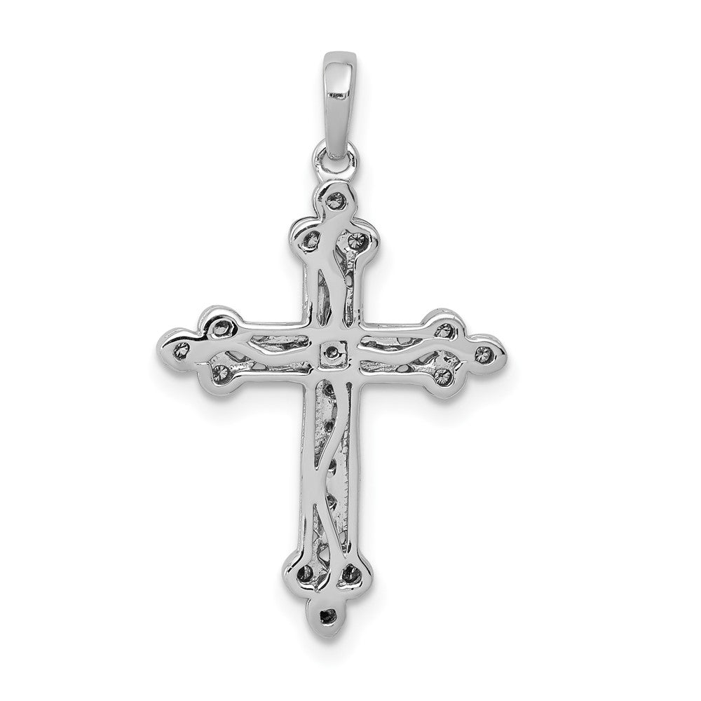 14K Weißgold Diamant-Kreuz-Anhänger mit Filigranmuster und Knospenenden, 0,10 ct., echte Diamanten