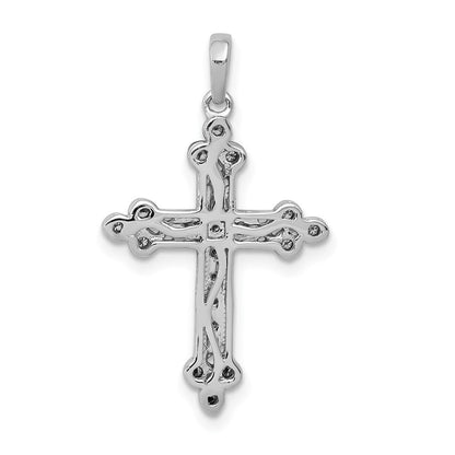 14K Weißgold Diamant-Kreuz-Anhänger mit Filigranmuster und Knospenenden, 0,10 ct., echte Diamanten
