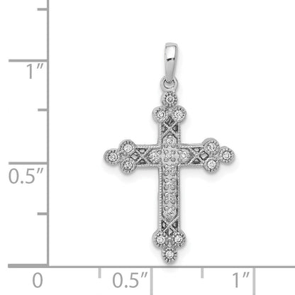 14K Weißgold Diamant-Kreuz-Anhänger mit Filigranmuster und Knospenenden, 0,10 ct., echte Diamanten