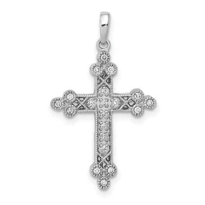 14K Weißgold Diamant-Kreuz-Anhänger mit Filigranmuster und Knospenenden, 0,10 ct., echte Diamanten