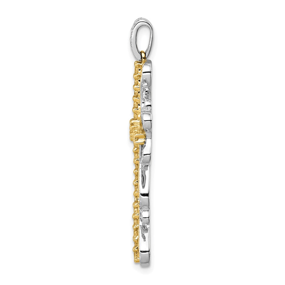 14 Karat Bicolor-Gold Kreuzanhänger mit Diamant-Filigranarbeit, 0,625 ct