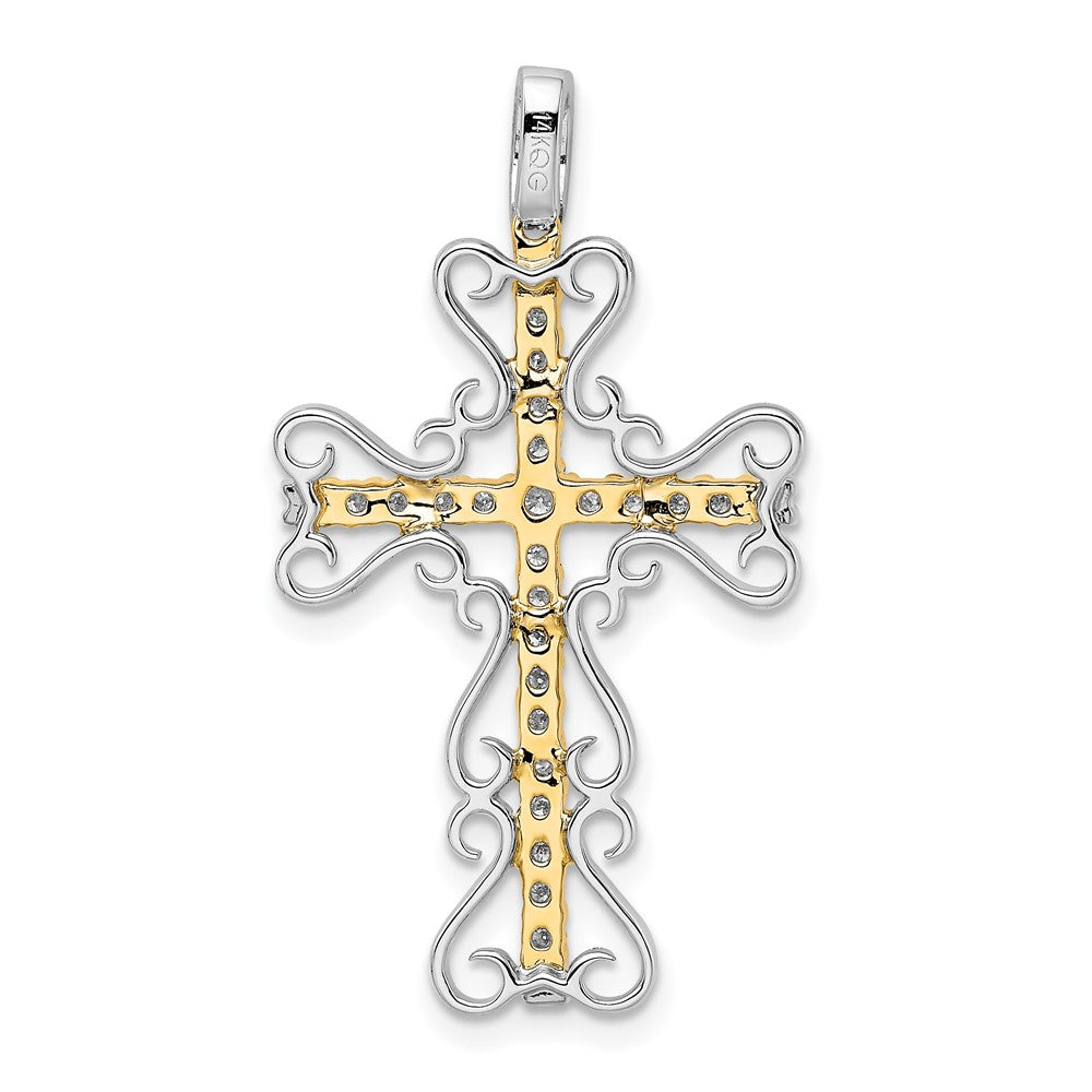 14 Karat Bicolor-Gold Kreuzanhänger mit Diamant-Filigranarbeit, 0,625 ct