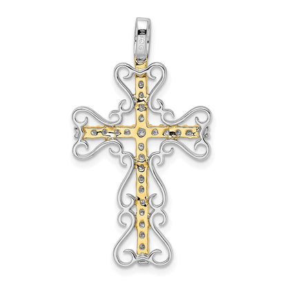 14 Karat Bicolor-Gold Kreuzanhänger mit Diamant-Filigranarbeit, 0,625 ct