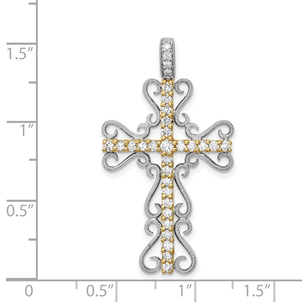 14 Karat Bicolor-Gold Kreuzanhänger mit Diamant-Filigranarbeit, 0,625 ct