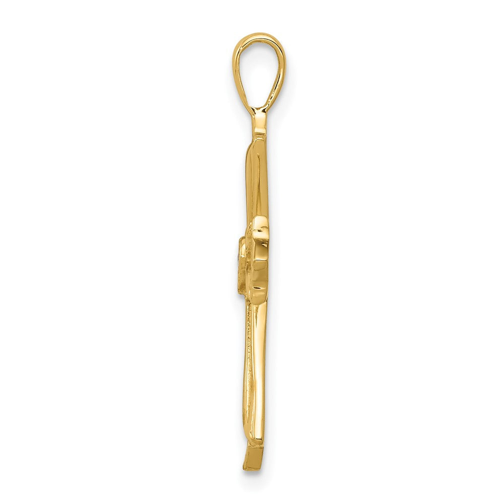 14K Gelbgold Kreuz-Anhänger mit AA echtem Diamant und Herz in der Mitte