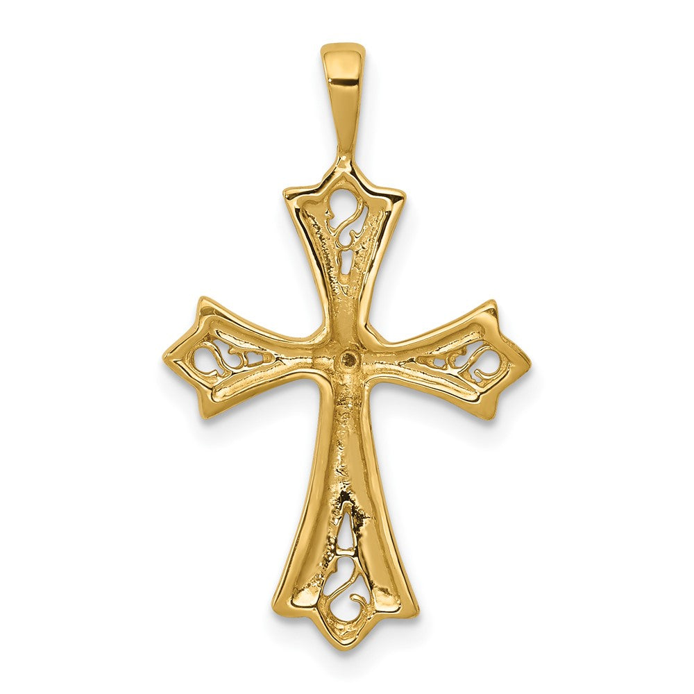14K Gelbgold Kreuz-Anhänger mit AA echtem Diamant und Herz in der Mitte