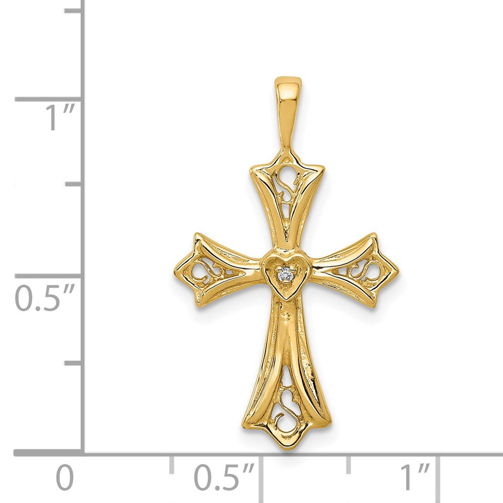 14K Gelbgold Kreuz-Anhänger mit AA echtem Diamant und Herz in der Mitte