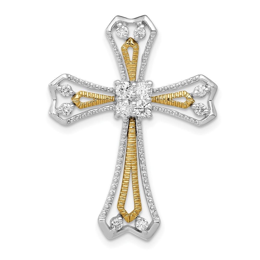 14K Bicolor Gold 1/3ct. Echt Diamant Kreuz Kette Anhänger