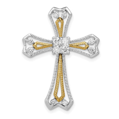 14K Bicolor Gold 1/3ct. Echt Diamant Kreuz Kette Anhänger