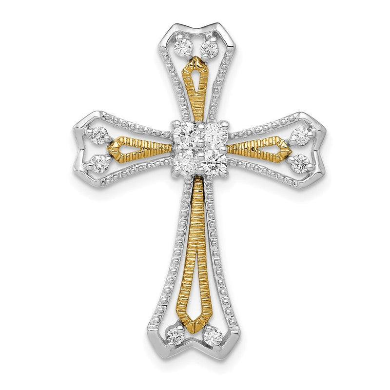 14K Bicolor Gold 1/3ct. Echt Diamant Kreuz Kette Anhänger