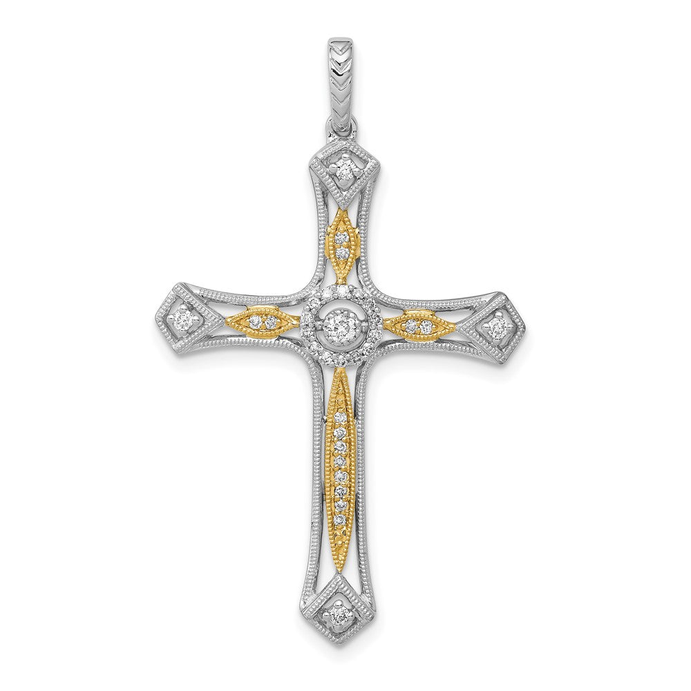 14K Bicolor-Gold Kreuzanhänger mit 0,2 ct. echtem Diamant