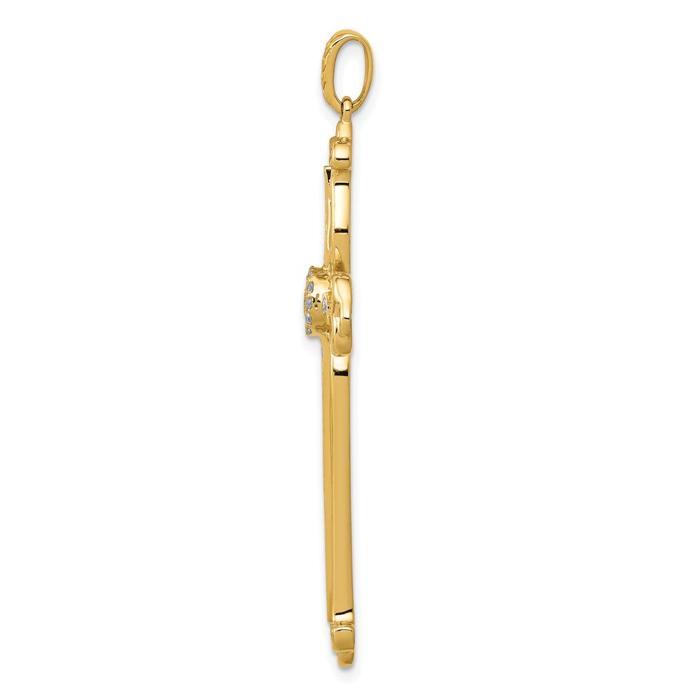 14K Gelbgold 0,25 ct. Echtdiamant-Kreuzanhänger mit ausgefallenem Knospendesign