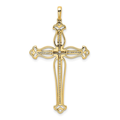 14K Gelbgold 0,25 ct. Echtdiamant-Kreuzanhänger mit ausgefallenem Knospendesign