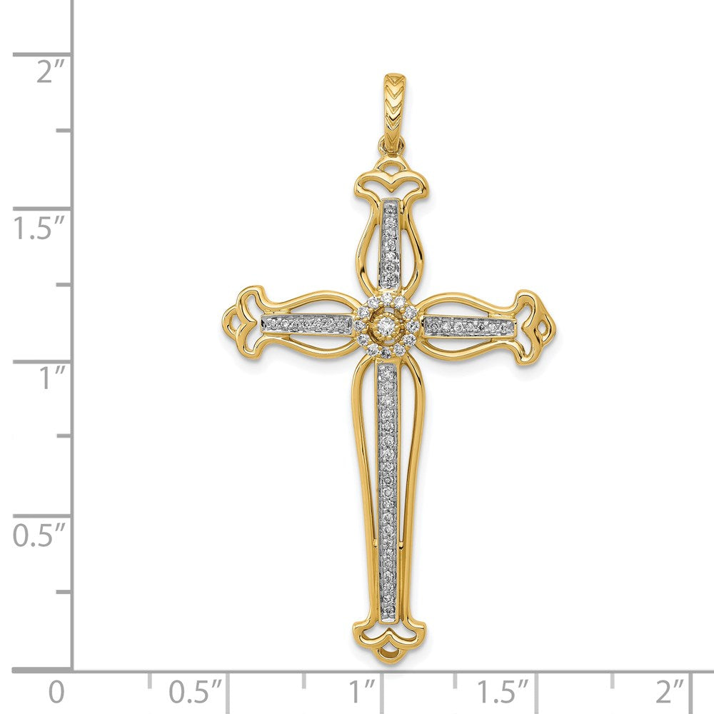 14K Gelbgold 0,25 ct. Echtdiamant-Kreuzanhänger mit ausgefallenem Knospendesign
