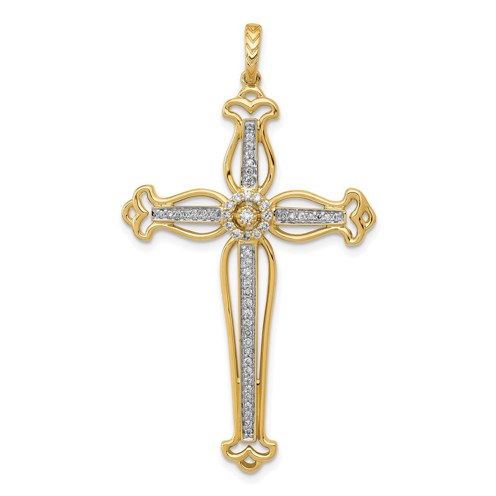 14K Gelbgold 0,25 ct. Echtdiamant-Kreuzanhänger mit ausgefallenem Knospendesign
