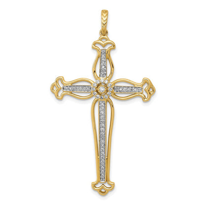14K Gelbgold 0,25 ct. Echtdiamant-Kreuzanhänger mit ausgefallenem Knospendesign
