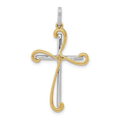 14K Bicolor-Gold Kreuzanhänger mit 0,16 ct. echten Diamanten