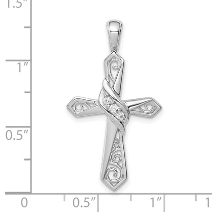 14 Karat Weißgold Kreuzanhänger mit 0,05 ct. echtem Diamant