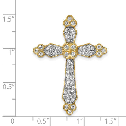 14K Gelbgold 3/4ct. Echt Diamant Knospend Kreuz Kette Anhänger