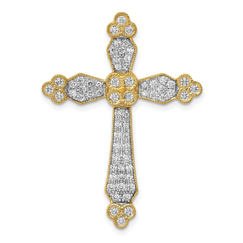 14K Gelbgold 3/4ct. Echt Diamant Knospend Kreuz Kette Anhänger