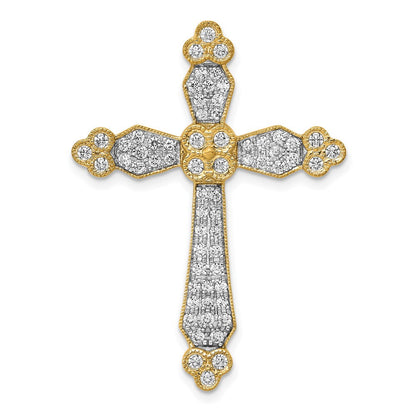 14K Gelbgold 3/4ct. Echt Diamant Knospend Kreuz Kette Anhänger