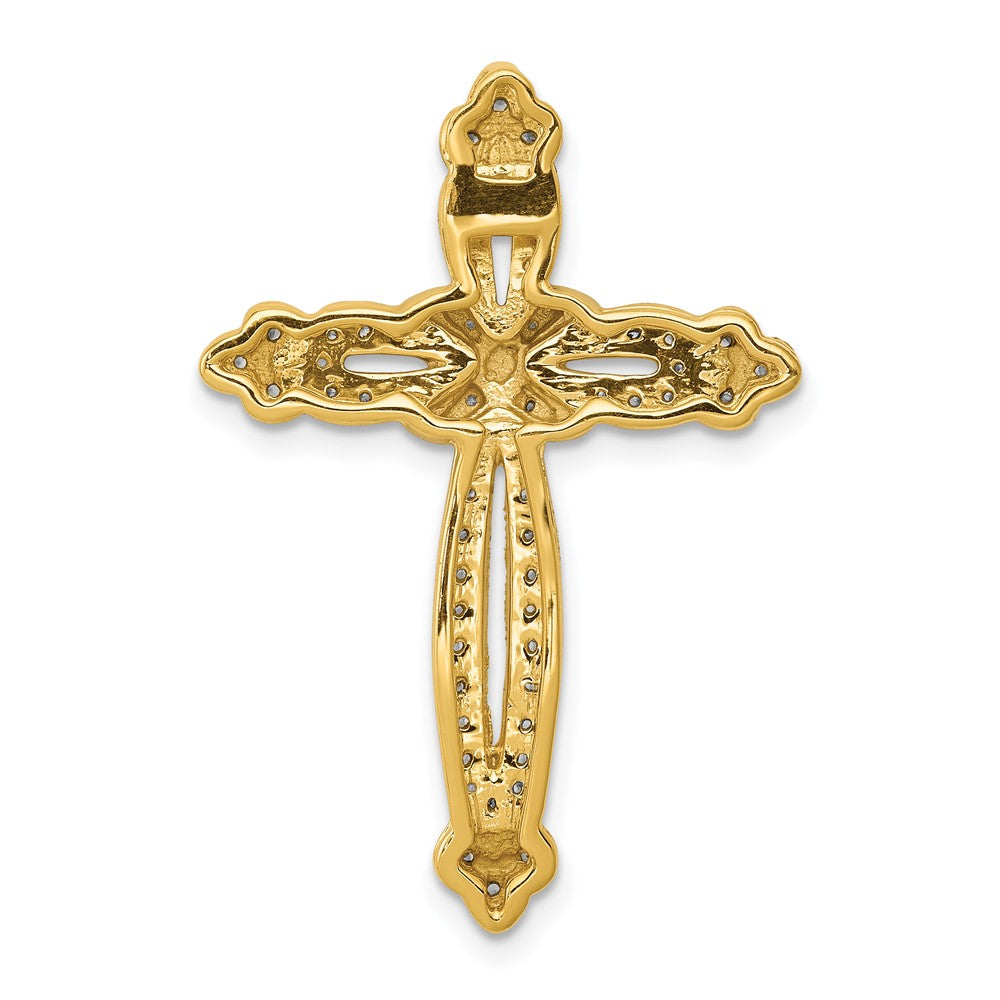 14K Gelbgold 1/4ct. Echt Diamant Knospend Kreuz Kette Anhänger