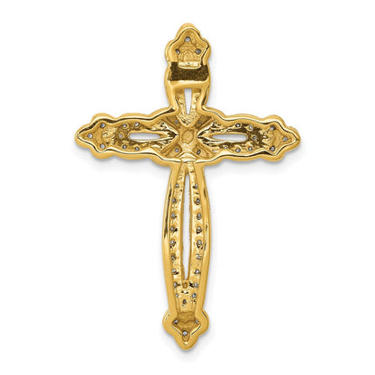 14K Gelbgold 1/4ct. Echt Diamant Knospend Kreuz Kette Anhänger
