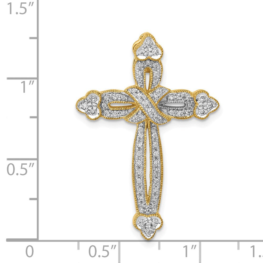 14K Gelbgold 1/4ct. Echt Diamant Knospend Kreuz Kette Anhänger