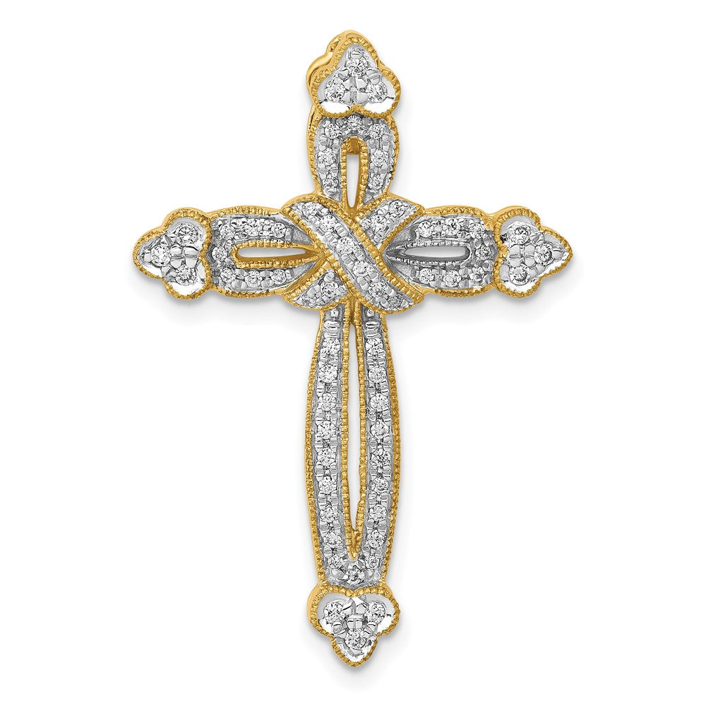 14K Gelbgold 1/4ct. Echt Diamant Knospend Kreuz Kette Anhänger