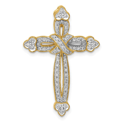 14K Gelbgold 1/4ct. Echt Diamant Knospend Kreuz Kette Anhänger