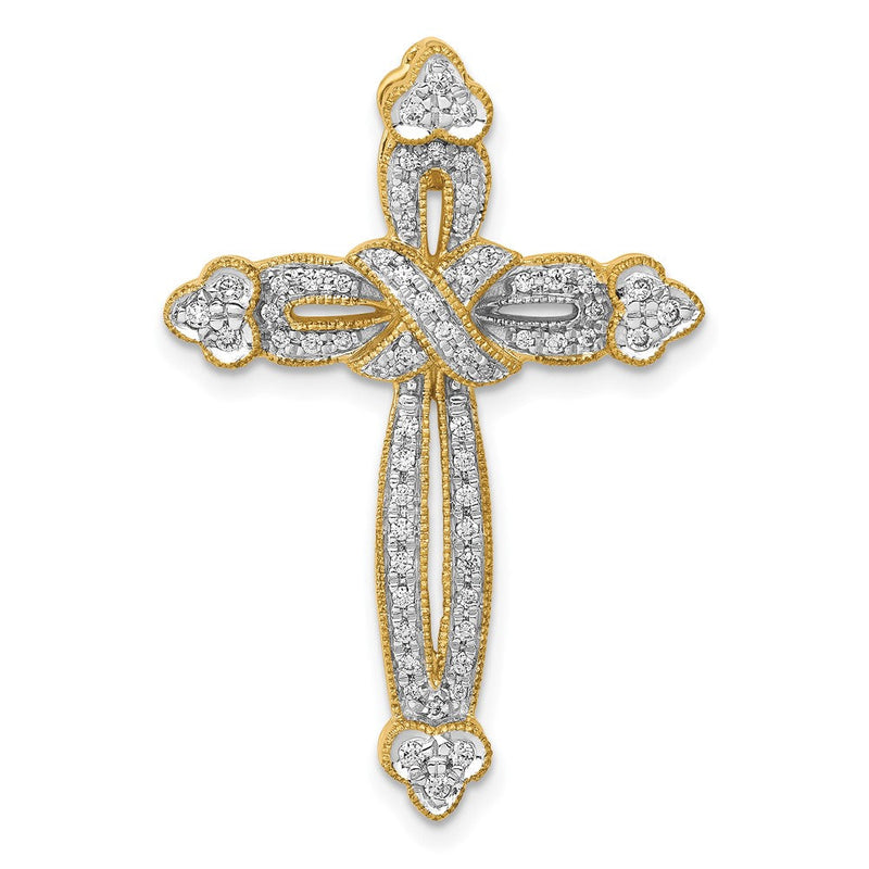 14K Gelbgold 1/4ct. Echt Diamant Knospend Kreuz Kette Anhänger