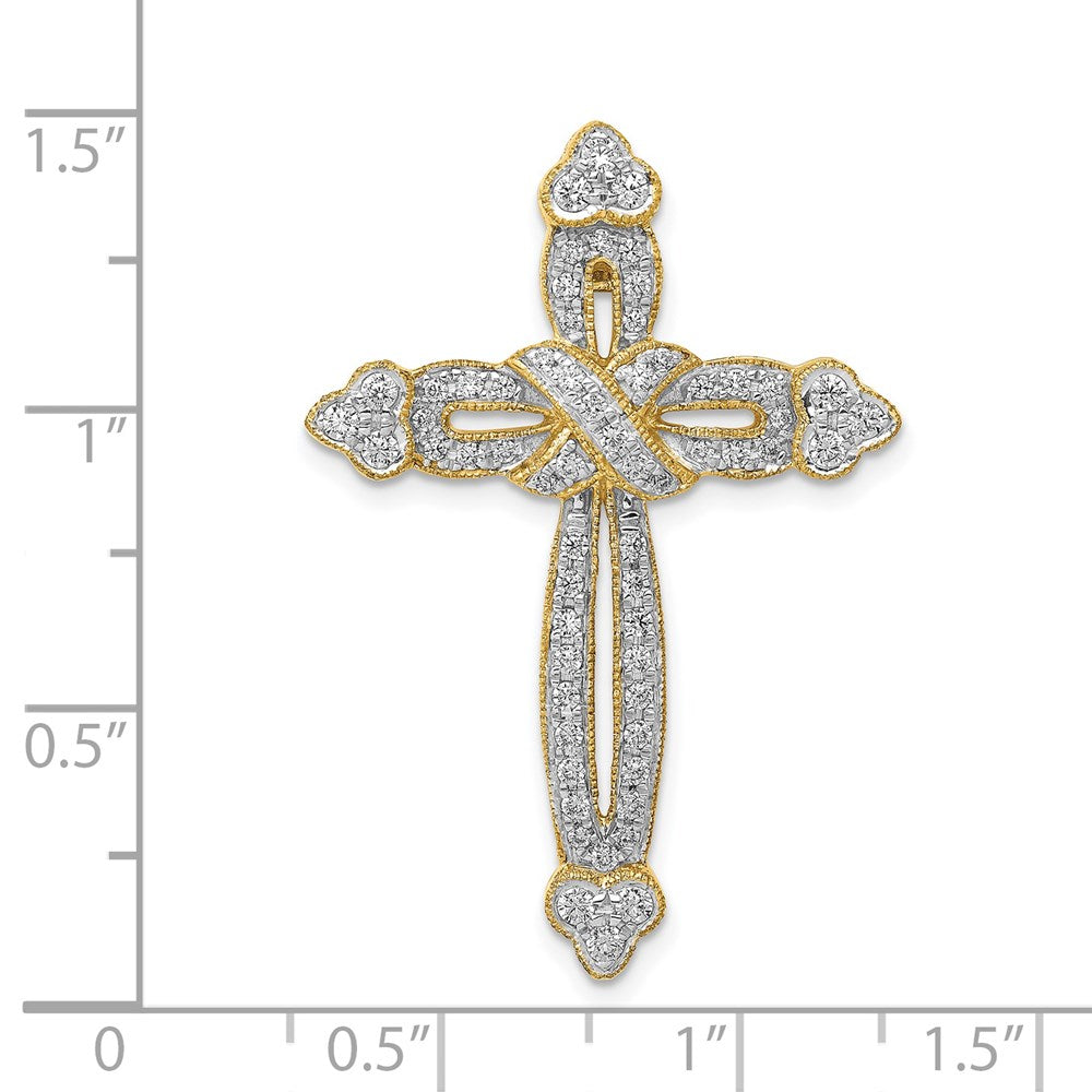 14K Gelbgold 5/8ct. Echt Diamant Knospend Kreuz Kette Anhänger